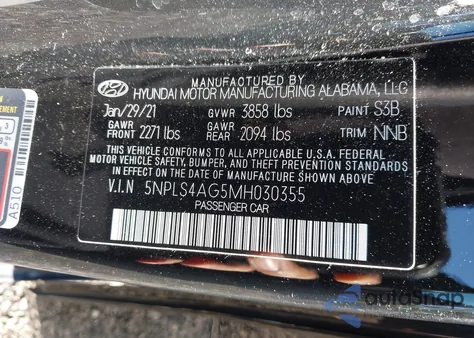 2021 Hyundai Elantra Sel z USA, uszkodzony, nr VIN 5NPLS4AG5MH030355